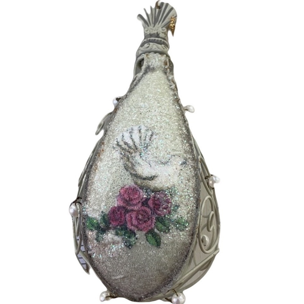 Vintage Scrolled Pear Shaped Sugar Frosted Ornament